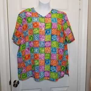 JORDAN WOMAN Vintage Geometric Colorful Short Sleeve Blouse Size 22